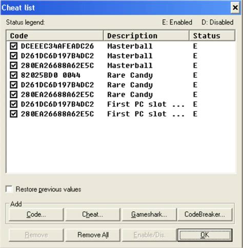 pokemon platinum cheat codes.